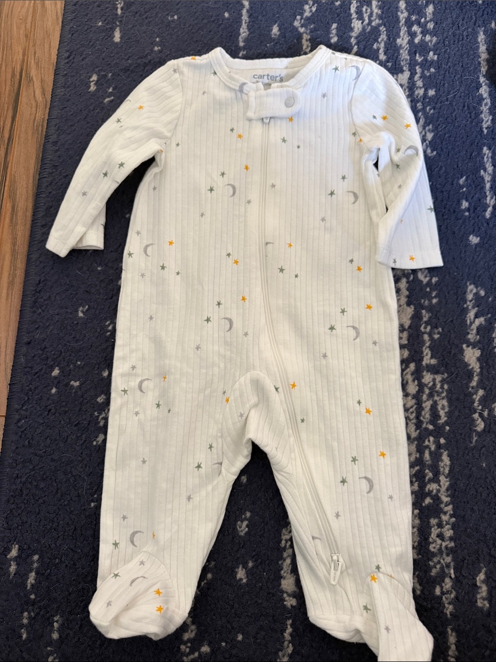 Carter's White Ribbed Moon & Star Footed One-Piece
